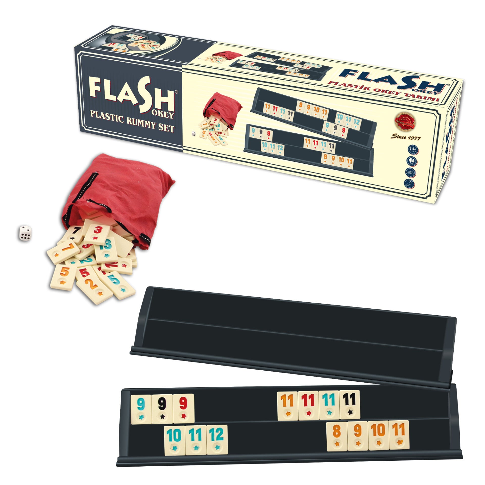 Flash Plastik Okey Takımı Koyu Renk